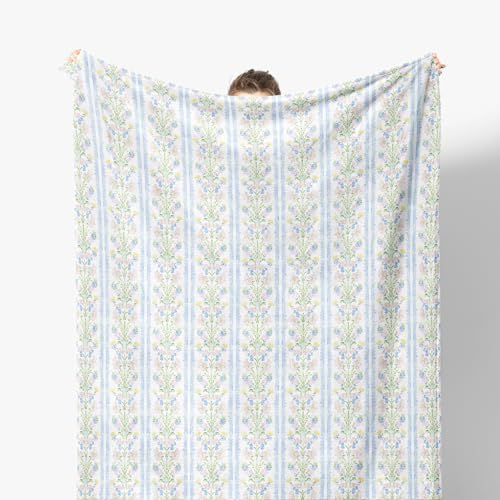 Vintage Floral Blanket, Grandmillennial Pastel Flower Decorative Throw Blanket for Couch Bed Sofa, Preppy Botanical Throw Blankets for Living Room Bedroom Decor, 50x60 Inches