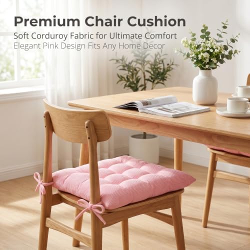 HLOVME Corduroy Chair Cushion with Ties Ultra Soft Warm Floor Cushion for Kids Reading Nook Comfortable Square Seat Cushion for Adult 15.7”x15.7”, Pink