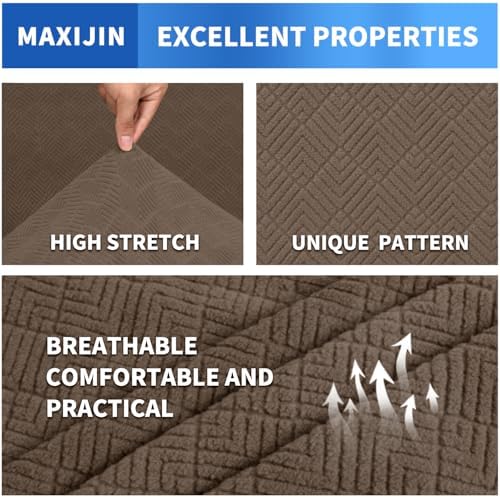 MAXIJIN 4 Piece Couch Covers for 3 Cushion Couch Sofa Covers, Stretch Couch Slipcovers for Sofas with 3 Cushions, Thick 3 Seat Furniture Protector for Pet Dogs (71"-91", Brown New)