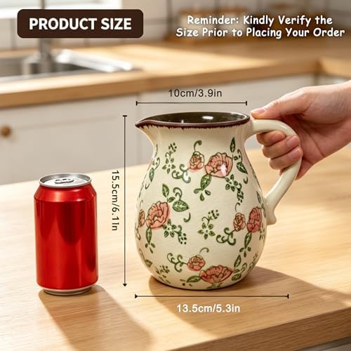 Ceramic Utensil Holder Red Rose 6.1" Rustic Farmhouse Kitchen Counter Crock