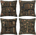 Wooden Bookself Decorative Throw Pillow Covers 18x18 Inch Set of 4