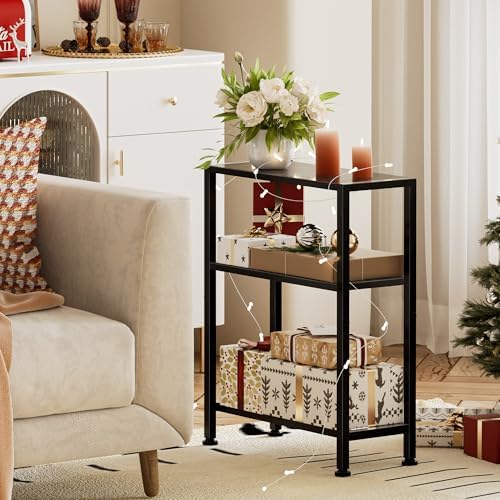 Narrow Side Table, 2-Tier Small End Table, Slim Nightstand