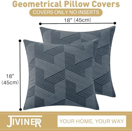 JIVINER Decorative Geometrical Throw Pillow Covers 18 x 18 Inch, Set of 2 Soft Modern Pattern Pillow Covers for Sofa, Couch, Living Room, Dark Grey