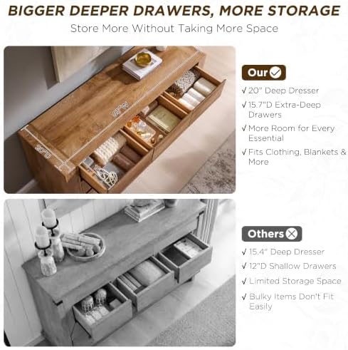 OKD 63" Modern 9 Drawer Dresser for Bedroom, 20" Depth for More Storage