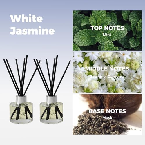 Reed Diffuser Set with White Jasmine Scent,100ml(3.38 oz) x2