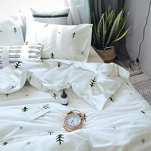BuLuTu Kids Duvet Cover Full Size Cotton White/Grey,Premium Boys Girls Bedding Sets Twin,Single Bed Comforter Cover Zipper Closure,Forest Tree Print Pattern,Super Soft,Breathable,No Comforter