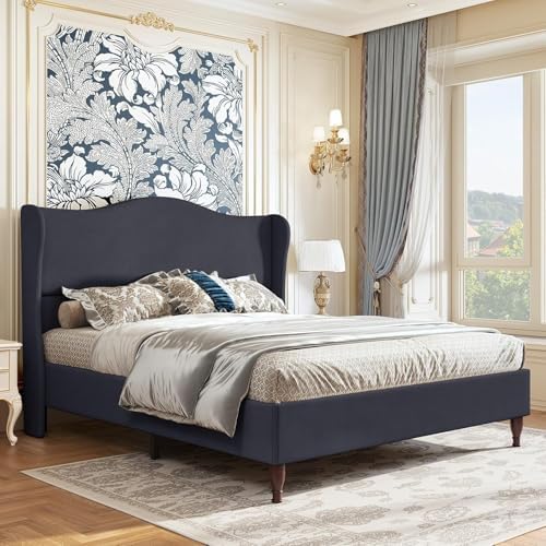 koorlian Full Size Upholstered Bed Frame with 51'' Tall Headboard Dark Navy