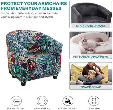 NILUOH Club Chair Slipcover 2 Piece Stretch Barrel Chair Covers Printed Tub Chair Slipcovers Soft Accent Armchair Sofa Protector for Living Room（Flowers 5）