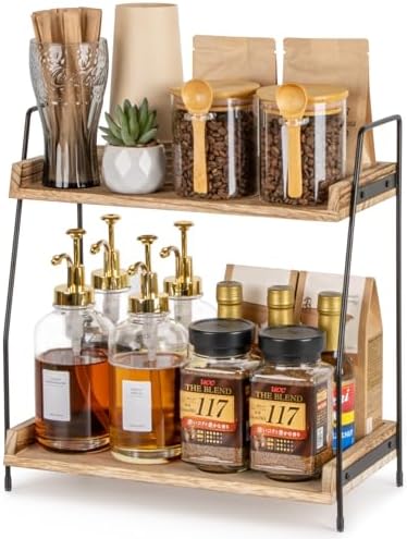 ANBOXIT Countertop Coffee Station Organizer, 2 Tier Wooden Shelf