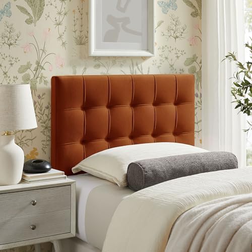 Modway Lily Twin Size Stain-Resistant Performance Velvet Headboard in Rust - Velvet Upholstery with Button Tufting and 4 Adjustable Height Positions