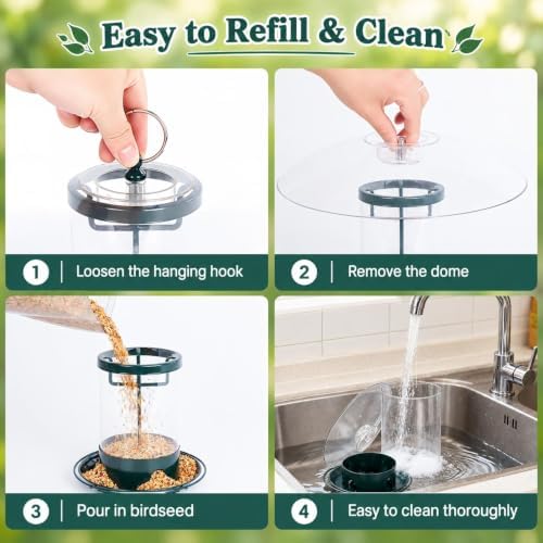 Gbekery Metal Bird Feeders for Outdoors with 12” Weatherproof Dome, Green