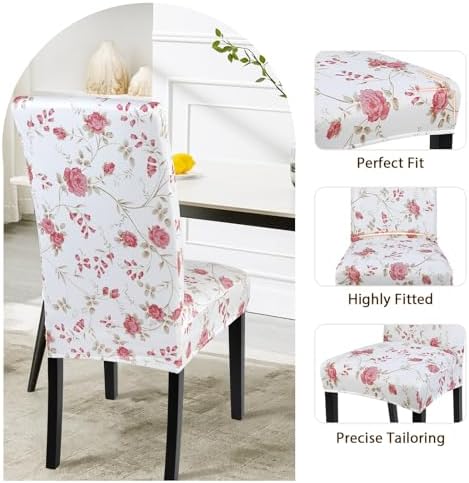 SearchI Dining Room Chair Covers Set of 6, Stretch Printed Floral Parsons Chair Slipcovers Removable Washable Kitchen Chair Protector Cover for Dining Room, Hotel, Ceremony (Floral Pattern)