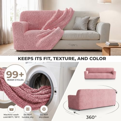 PAULATO Premium Stretch Couch Covers for Sofa - Sofa Chair Cover Washable, Dogs & Pets Friendly - Elastic Polyester Loveseat Slipcovers - Non-Slip Love Seat Couch Covers - Coral Pink (86"-120" Wide)