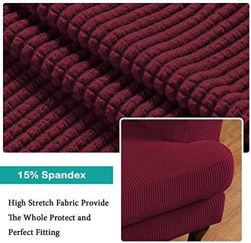 Turquoize Wingback Chair Covers 2 Piece Wing Chair Slipcover Stretch Slipcovers for Wingback Chairs Wing Chair Cover Spandex Jacquard Fabric with Elastic Bottom Non-Slip Furniture Cover, Burgundy