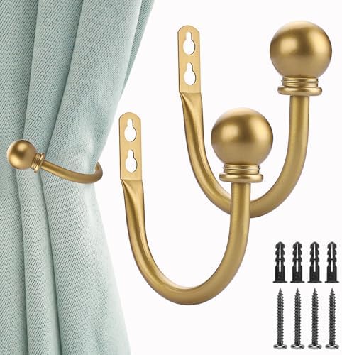 Sumnacon Curtain Holdbacks 2 Pcs Wall Mounted Curtain Tiebacks,Gold