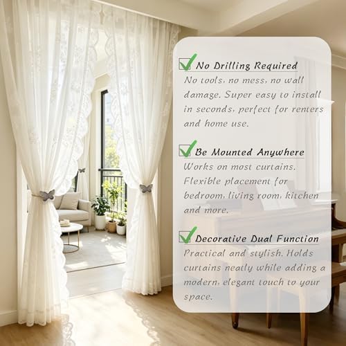 Magnetic Curtain Tiebacks, Resin Decorative Butterfly Window Treatment Farmhouse for Drapes, Midcentury Vintage Style Tie Backs for Curtains, Pack-2, Bronze (Antique Brass)