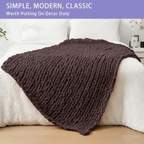 Bigacogo Chunky Knit Throw Blanket for Couch, 40x60 inches, Chocolate