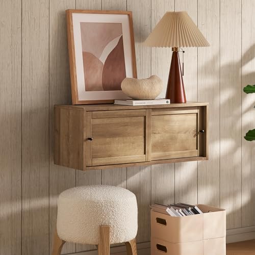mopio Lauren Floating TV Shelf, Multi-Purpose Modular Under TV Display Shelf, Wall Mounted Wood Television Cabinet, Nightstand, Side Table, End Table, Bedside Shelves for Bedroom (Oak, 62", Twin)