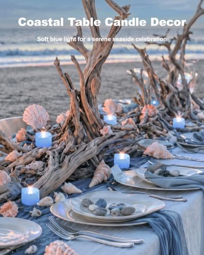 Homemory 24-Pack Light Blue Flameless Battery Tea Light Candles, 200+ Hours