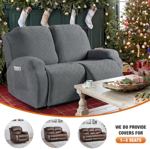 VANSOFY Recliner Cover, 2-Pieces Stretch Reclining Couch Cover with Pockets Loveseat Sofa Slipcovers Soft Washable Furniture Protector for Dogs Cats(Light Gray)