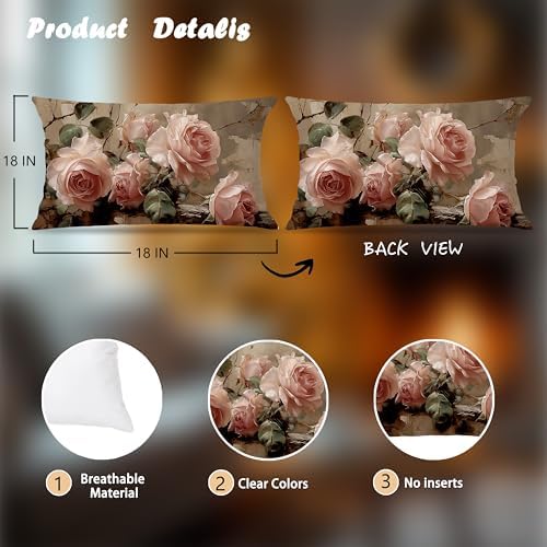 Vintage Pink Rose Floral Throw Pillow Covers Decor 12x20 Inch