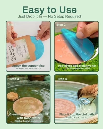 OICEME Bird Bath Purification Disk Pure Copper Outside Winter Solar Power Birdbath Hummingbird Bee Water Fountain Solar Power Window Feeder Stand Nectar Food Pole House Hanging Birdhouse Accessories
