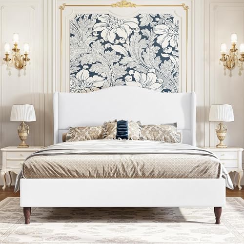 koorlian Queen Size Upholstered Bed Frame with 51'' Tall Headboard, White
