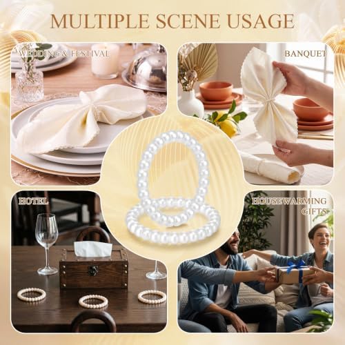 Pearl Napkin Ring Imitation Pearl Ring Napkin Holder, 50 Pcs, 1.5"
