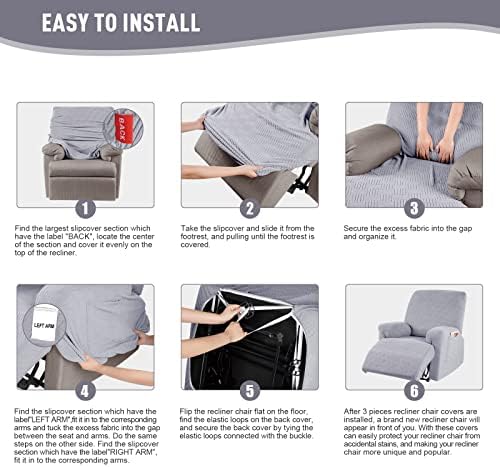 KinCam Recliner Covers, Stretch Reclining Chair Covers, Recliner Sofa Slipcovers Stripe Jacquard Recliner Couch Covers Furniture Protector Covers for Pet Kid (1 Seater, Silver Gray)