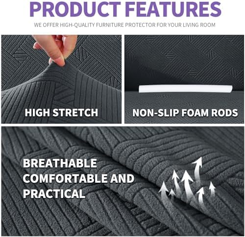 ZNSAYOTX Super Stretch Couch Cover (72"-92"), New Striped Sofa Covers Fitted Slipcovers with Elastic Bottom, Dog Cat Pets Proof Spandex Fabric Comfortable & Durable (Dark Grey, Sofa)