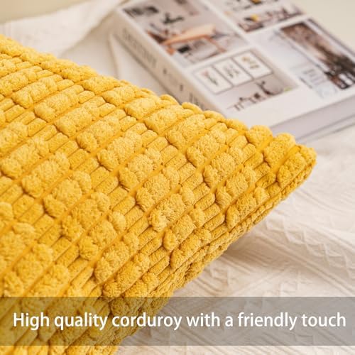 Pack of 2 Corduroy Decorative Throw Pillow Covers 24x24 Inch, Yellow
