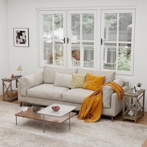Hadulcet Farmhouse End Tables Living Room Set of 2 - Narrow Side Table with Charging Station, Slim Nightstand for Small Space, Skinny Bedside Table, Sofa Side Table with Storage Shelf, Elegant Gray