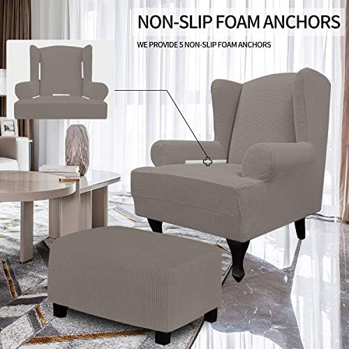 Easy-Going Stretch Large Wingback Chair Sofa Slipcover Taupe