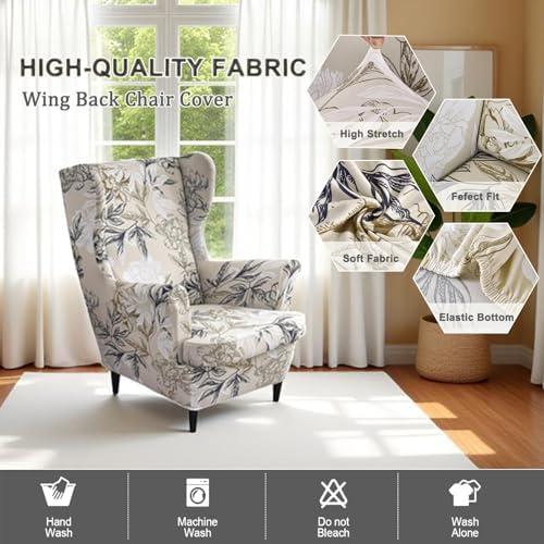 NILUOH Wingback Chair Covers 2-Piece, Armchair Slipcovers for Living Room