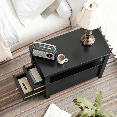 ZENY Narrow End Table Set of 2 Side Table with Drawer and Open Shelf Sofa Table for Living Room Bedroom, Small Table for Bedside, Couch