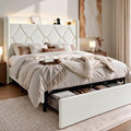SHA CERLIN Full Size Bed Frame with Storage Drawer & LED Lights, White