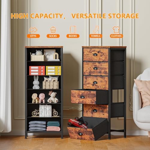 Furnulem Dresser for Bedroom, 6 Bins Tall Fabric Storage Drawers
