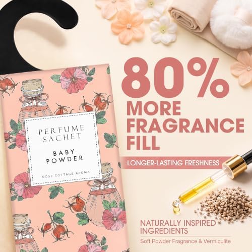 Large 12 Packs Baby Powder Hanging Scented Sachets Long-Lasting Closet Deodorizer Air Freshener Fabric Refresher Odor Eliminator for Drawer Home Fragrance Gift Set