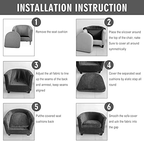 MIFXIN 2 Pieces Velvet Tub Chair Covers with Cushion Cover Stretch Soft Removable Tub Chair Slipcovers Armchair Sofa Couch Furniture Protector for Living Room Club Bar Counter (Black)