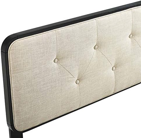 Modway MOD-6234-BLK-BEI Collins Tufted Queen Fabric and Wood Headboard, Black Beige