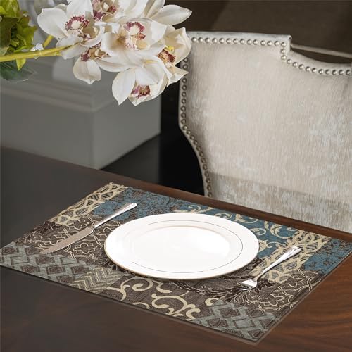 Loom and Mill Luxury Fabric Table Placemats Set of 4, 12x18 Inches, Blue