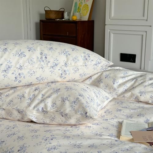Floral Queen Duvet Cover Off White Boho Queen Size Comforter Cover Cotton Cottage Core Cute Cozy Duvet Cover Set with 4 Corner Ties Lightweight Bedding Queen French Country Duvet Protector