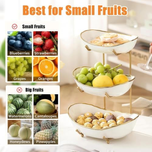 3 Tier Fruit Basket, Ceramic Fruit Bowl for Kitchen Counter 8