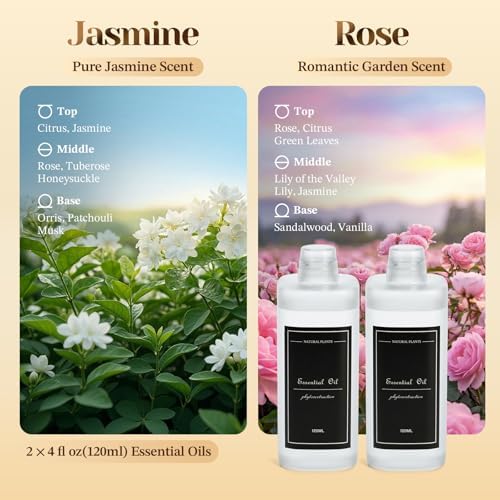 2x120ml/4.06 fl oz Essential Oil for Diffusers M60 (Jasmine+Rose)