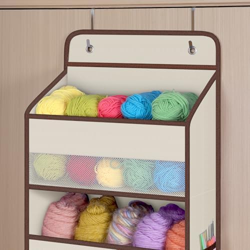 Univivi Fabric Over Door Hanging Organizer for Baby Nursery, Beige, 5-Shelf