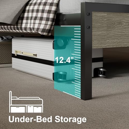 J.Fkne Twin Bed Frame with LED Lights & Charging Station, Metal Platform Bed with Headboard, Heavy Duty Metal Slats, No Box Spring Needed, Noise Free, Easy Assembly