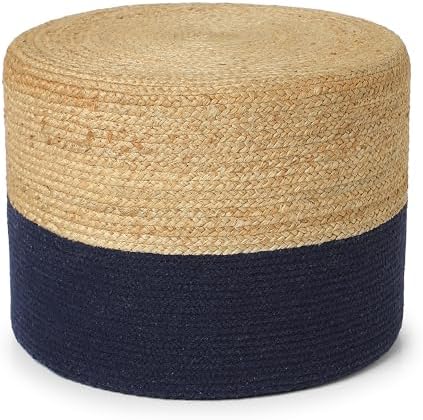 · REDEARTH · Jute Cotton Pouf Ottoman - Cylinder Foot Stool - Navy Natural