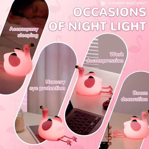 Flamingo Night Light, Kids Rechargeable LED Night Lamp with Timer