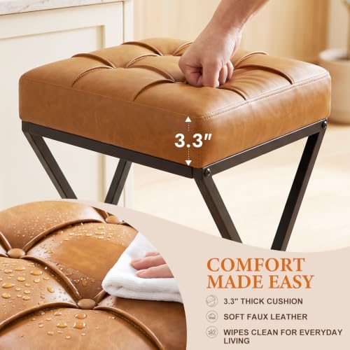 Bar Stools Set of 4, 26 Inch Counter Height Stool Faux Leather Brown