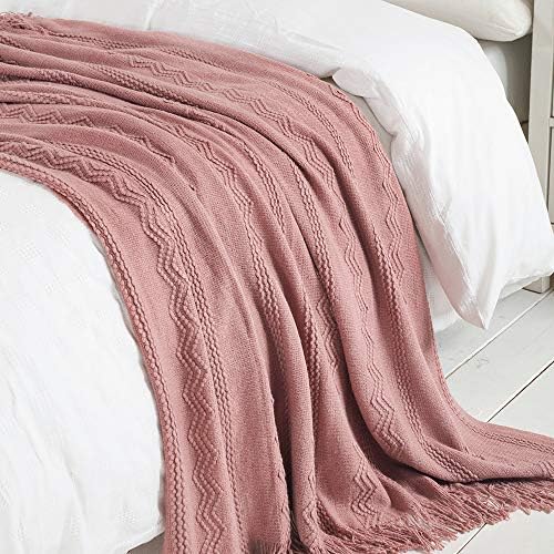 BOURINA Coral Pink Throw Blanket 50x60 Inch Knitted Soft Throw Sofa Blanket